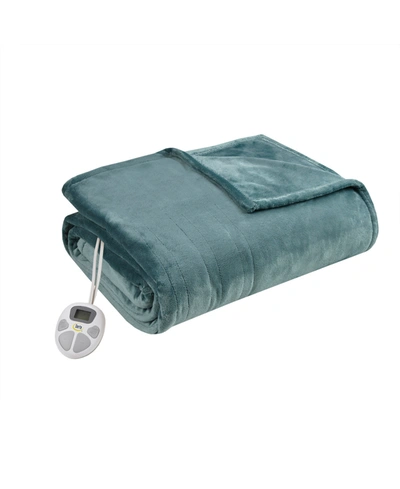 Shop Serta Electric Plush Blanket, Full In Teal