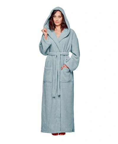 Shop Arus Hooded Full Ankle Length Premium Fleece Bathrobe In Seafoam
