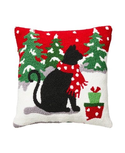 Glitzhome Ooked Christmas Cat Pillow In Multi