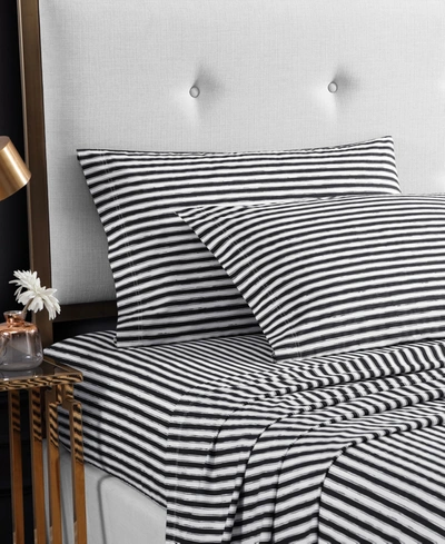 Shop Betsey Johnson Sketchy Stripe Cotton Percale 3 Piece Sheet Set, Twin In Open White