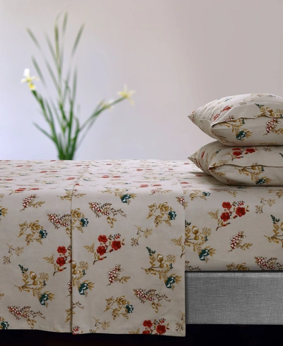 Shop Tribeca Living Leilani Floral Flannel Extra Deep Pocket 4 Piece Sheet Set, King In Cream