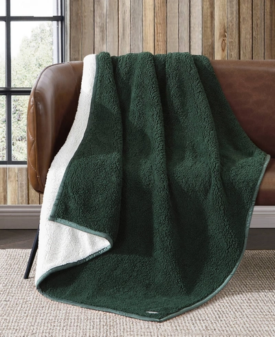 Shop Eddie Bauer Solid Bi Colored Faux Shearling Reversible Throw, 60" X 50" In Evergreen