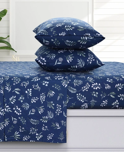 Shop Azores Home Eva Floral 170-gsm Flannel Extra Deep Pocket 4 Piece Sheet Set, California King Bedding In Gray