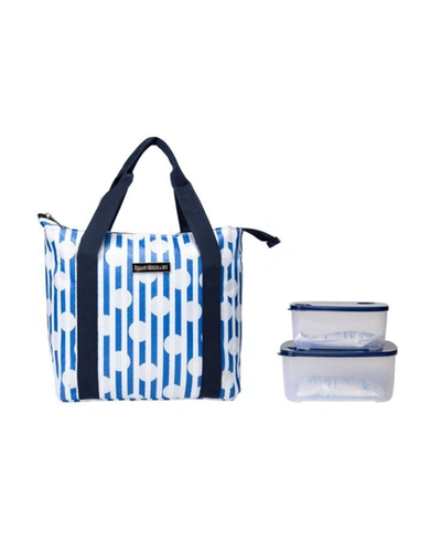 Shop Isaac Mizrahi Inwood Large Lunch Tote Bag, Set Of 3 In Blue Dot Stripe