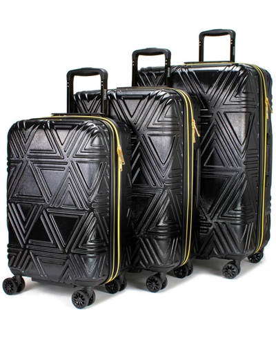 Shop Badgley Mischka Contour 3-pc. Expandable Hard Spinner Luggage Set In Black