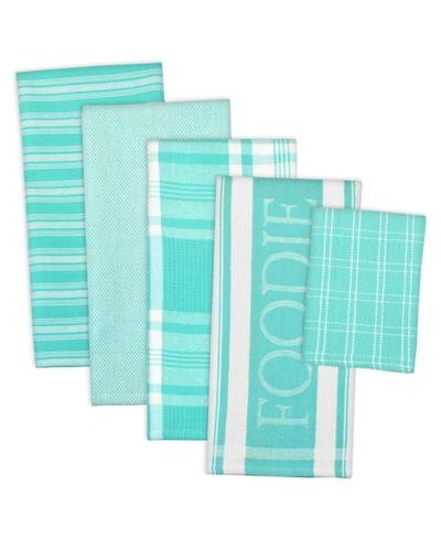 Design Imports Assorted Foodie Dishtowel And Dishcloth, Set Of 5 In Open Green
