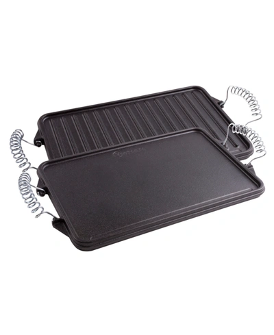 Shop Victoria Cast Iron Grill 13" Double Burner Griddle With Removable Wire Handles In Black