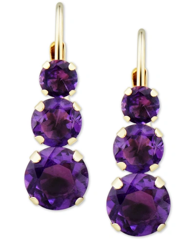 Macy's Amethyst Triple Stone Drop Earrings (1-3/8 Ct. T.w.) In 14k Gold In Amethyst