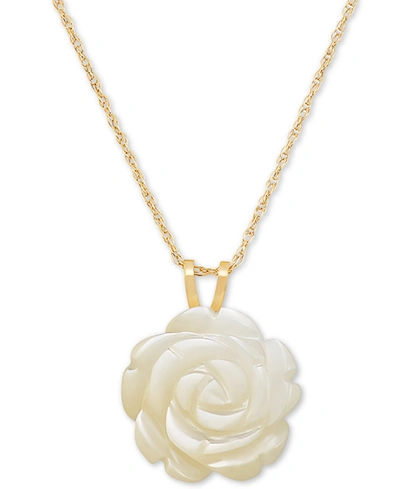 Macy's Mother-of-pearl Rose 18" Pendant Necklace In 10k Gold In Gold