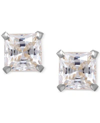 Macy's Cubic Zirconia Square Stud Earrings In 14k Gold In White Gold