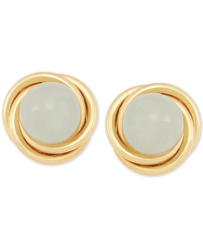Macy's Jade (6mm) Button Knot Stud Earrings In 10k Gold In Yellow Gold