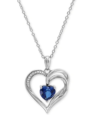 Shop Macy's Lab Grown Ceylon Sapphire (1-5/8 Ct. T.w.) & Diamond Accent Heart 18" Pendant Necklace In Sterling S In Blue Sapphire