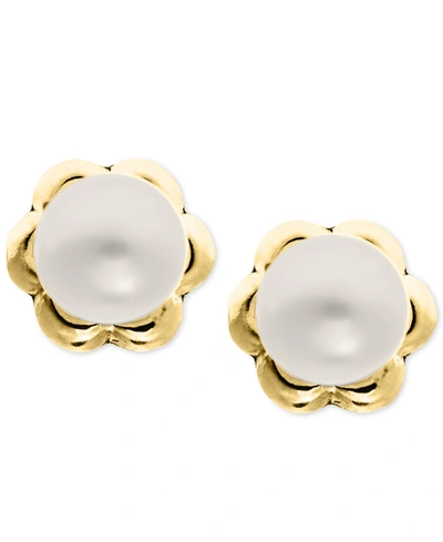 Shop Macy's Children's Cultured Freshwater Pearl (4mm) Flower Stud Earrings In 14k Gold