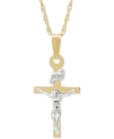 Shop Macy's Children's Two-tone Crucifix Pendant Necklace In 14k Gold