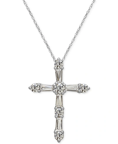 Shop Arabella Sterling Silver White Cubic Zirconia Cross Pendant Necklace (1-1/2 Ct. T.w.)