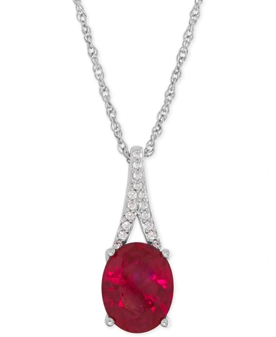 Macy's Lab-created Ruby (3-5/8 Ct. T.w.) And White Sapphire Accent Pendant Necklace In Sterling Silver In Silver