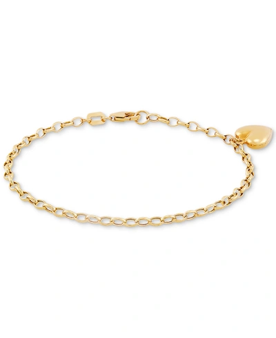 Shop Macy's Heart Charm Link Chain Bracelet In 10k Gold In Yellow Gold