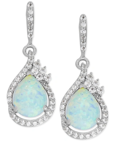 Macy's Lab-grown Opal (1-1/2 Ct. T.w.) And White Sapphire (1/2 Ct. T.w.) Drop Earrings In Sterling Silver In Silver