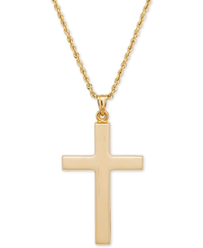 Macy's Polished Cross Pendant Necklace In 14k Gold In Yellow Gold