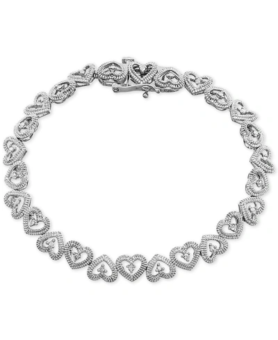 Shop Macy's Diamond Heart Link Bracelet (1/10 Ct. T.w.) Available In Sterling Silver Or 18k Gold-plated Sterling