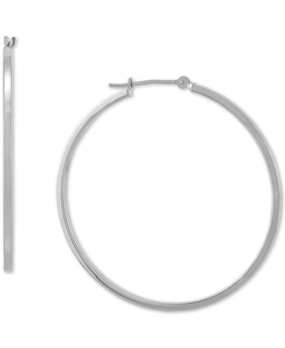 Shop Macy's Medium Flat-edge Hoop Earrings In 10k Gold (also In 10k Rose Gold And 10k White Gold), 1-1/2"