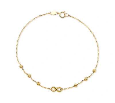Shop Macy's Diamond Infinity & Textured Bead Link Bracelet In 10k Gold In Yellow Gold