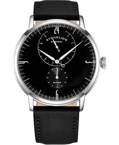 Stuhrling Men's Black Genuine Leather Strap Watch 42mm In Black