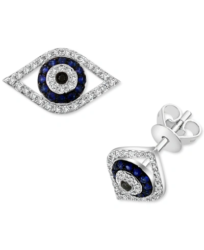 Shop Effy Collection Effy Sapphire (1/6 Ct. T.w.) & Diamond (1/5 Ct. T.w.) Evil Eye Stud Earrings In White Gold