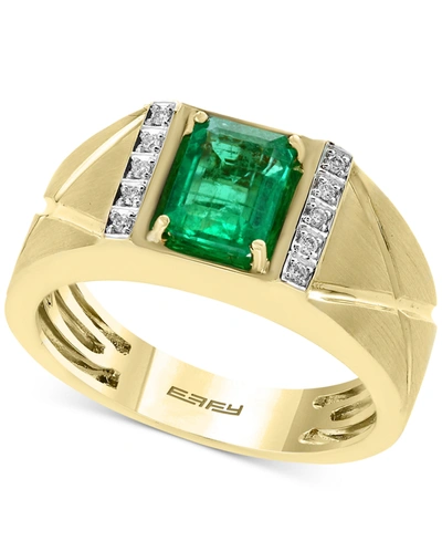 Shop Effy Collection Effy Men's Emerald (1-3/8 Ct. T.w.) And Diamond Accent Ring In 14k Gold In Yellow Gold