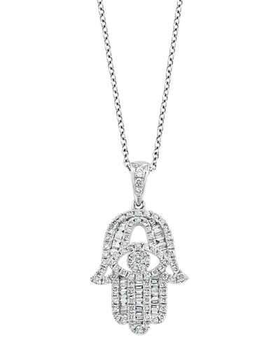 Effy Collection Effy Diamond Hamsa Hand 18" Pendant Necklace (1/2 Ct. T.w.) In 14k White Gold In White Gold