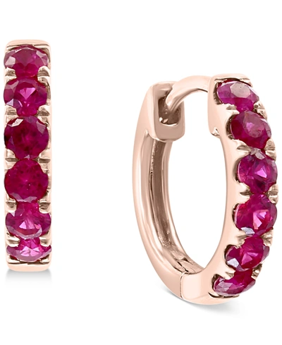 Effy Collection Effy Ruby Small Hoop Earrings (1/2 Ct. T.w.) In 14k Rose Gold, 0.47" (also In Sapphire) In Ruby