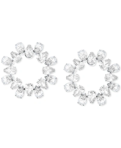 Shop Swarovski Silver-tone Crystal Circle Stud Earrings In White