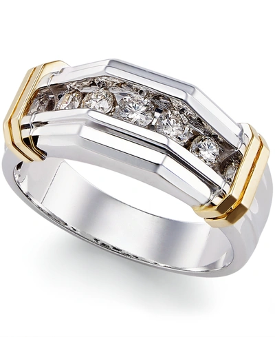 Shop Macy's Men's Diamond Ring (1/2 Ct. T.w.) In 10k Gold And White Gold