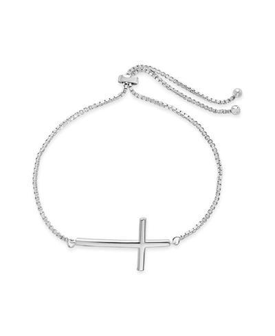 Shop Sterling Forever Women's Polished Cross Bolo Bracelet In Silver