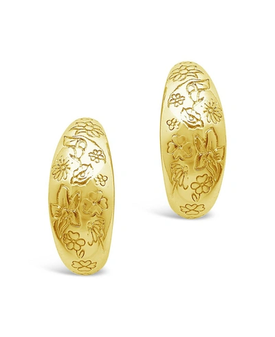 Shop Sterling Forever Women's Engraved Flower Hoop Earrings In K Gold Plated