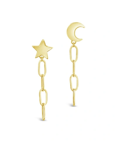 Shop Sterling Forever Women's Moon And Star Dangle Chain Link Stud Earrings In K Gold Plated