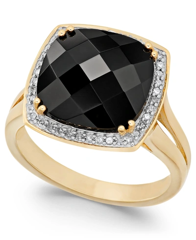 Macy's Faceted Onyx (4-1/2 Ct. T.w.) And Diamond (1/5 Ct. T.w.) Ring In 14k Gold In Yellow Gold