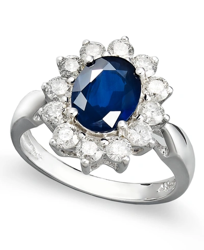 Macy's 14k White Gold Ring, Sapphire (2-1/5 Ct. T.w.) And Diamond (1 Ct. T.w.) Oval Ring