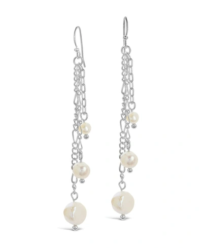 Shop Sterling Forever Women's Mixed Chain Link Pearl Dangle Earrings In Silver