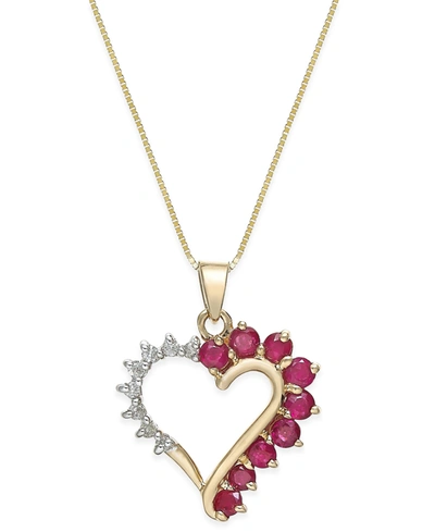 Macy's Ruby (3/4 Ct. T.w.) And Diamond Accent Heart Pendant Necklace In 14k Gold In Yellow Gold