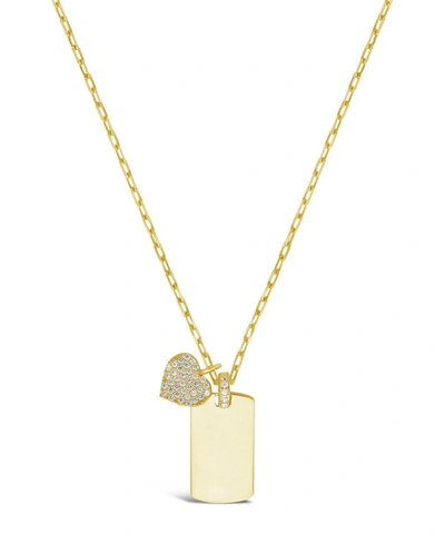 Shop Sterling Forever Women's Tag And Cubic Zirconia Heart Pendant Necklace In K Gold Plated