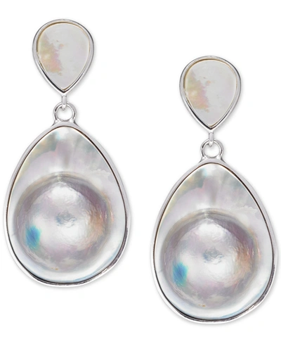 Macy's Mabe Blister Pearl (24 X 18mm, 10 X 8mm) Drop Earrings In Sterling Silver In White Gold