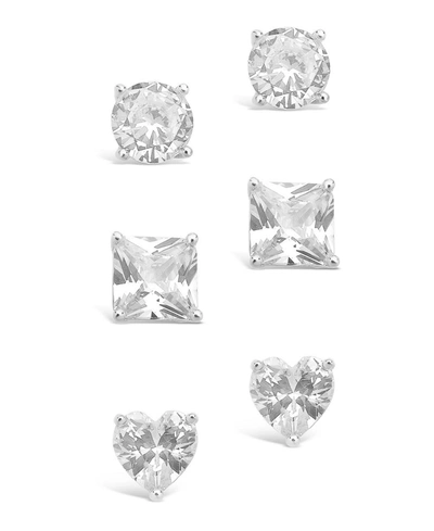Sterling Forever Silver Cz Set Of 3 Statement Studs In Silver