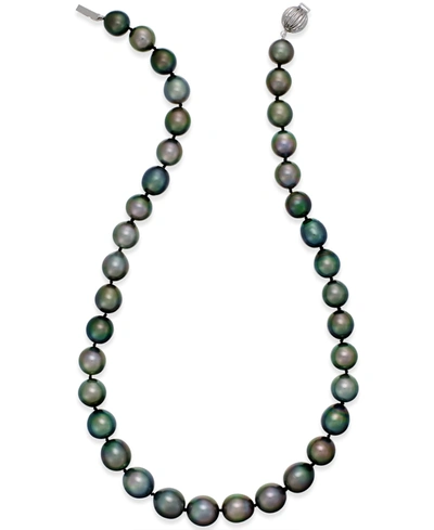 Macy's Cultured Tahitian Black Pearl (10-12mm) Strand Necklace In 14k White Gold