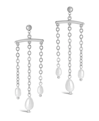 Shop Sterling Forever Women's Chains And Pearls Chandelier Drop Earrings In Silver