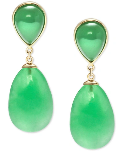 Macy's Dyed Green Jade Drop Earrings In 14k Yellow Gold-plated Sterling Silver In Gold Over Silver