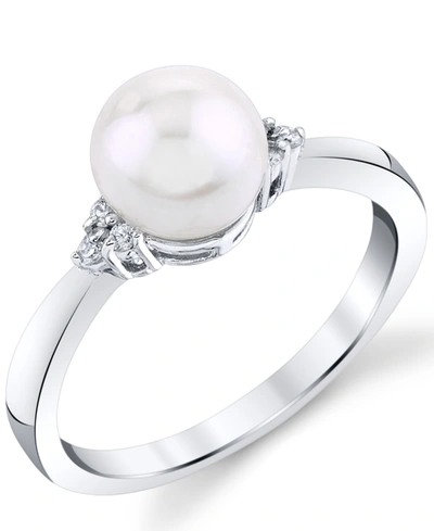 Macy's Cultured Freshwater Pearl (7mm) & Diamond (1/20 Ct. T.w.) Ring In 14k White Gold In White Gold