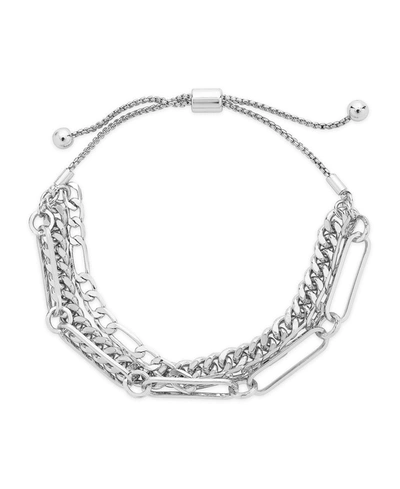 Shop Sterling Forever Women's Layered Chain Bolo Bracelet In Silver