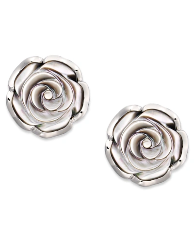 Macy's Sterling Silver Earrings, Cultured Tahitian Mother Of Pearl Flower Stud Earrings (18mm)
