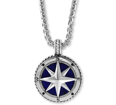 Effy Collection Effy Men's Lapis Lazuli (14-1/2mm) Compass 22" Pendant Necklace In Sterling Silver In Silver